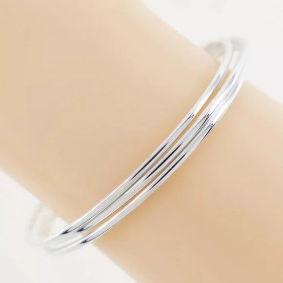 TIFFANY&Co. Double heart Bangle 3 stations Silver925 23.6g Women